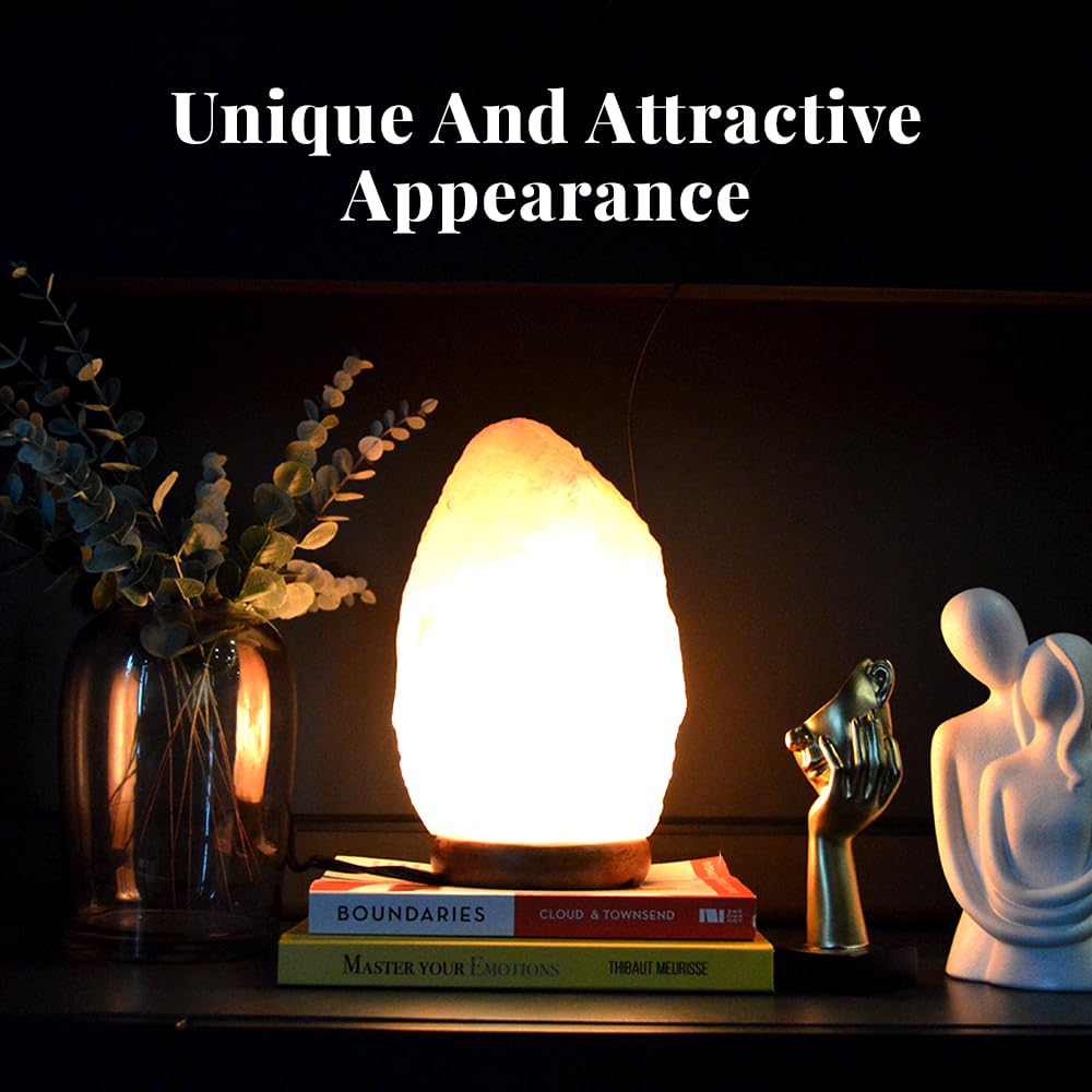 POHS 8-10 Inches (7-11 lb) 100% Authentic Himalayan Pink Salt Lamp – Handcrafted with Dimmable Switch, Wooden Base, and Bulb Replacement Included