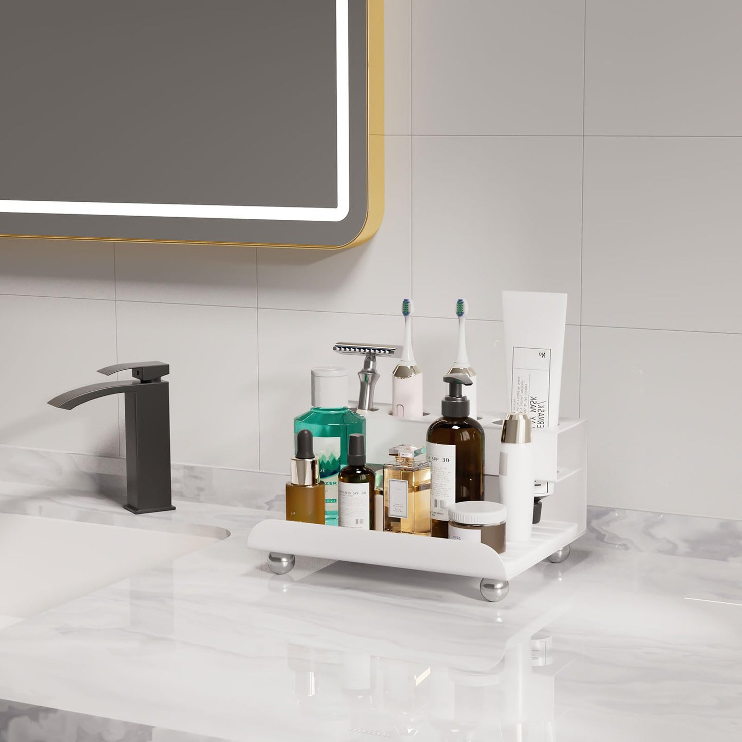 YOOLENS Quick Dry Electric Toothbrush Holder 4 Slots Metal Bathroom Counter Organizer for Toothpaste Razor Mouthwash, White