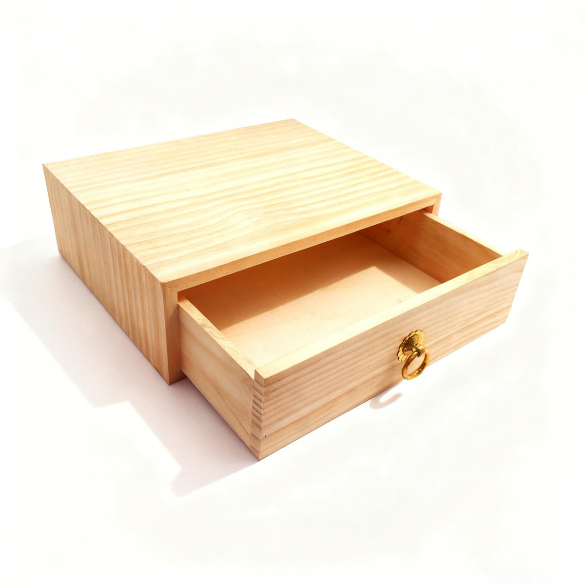LONG TAO Natural Wooden Storage Box Desk Drawer Single Wood Cabinet Organizer Drawer Tabletop Storage Organization Box with Metal Handle for Desk Home Office Counter Craft Decor (1 Drawer)