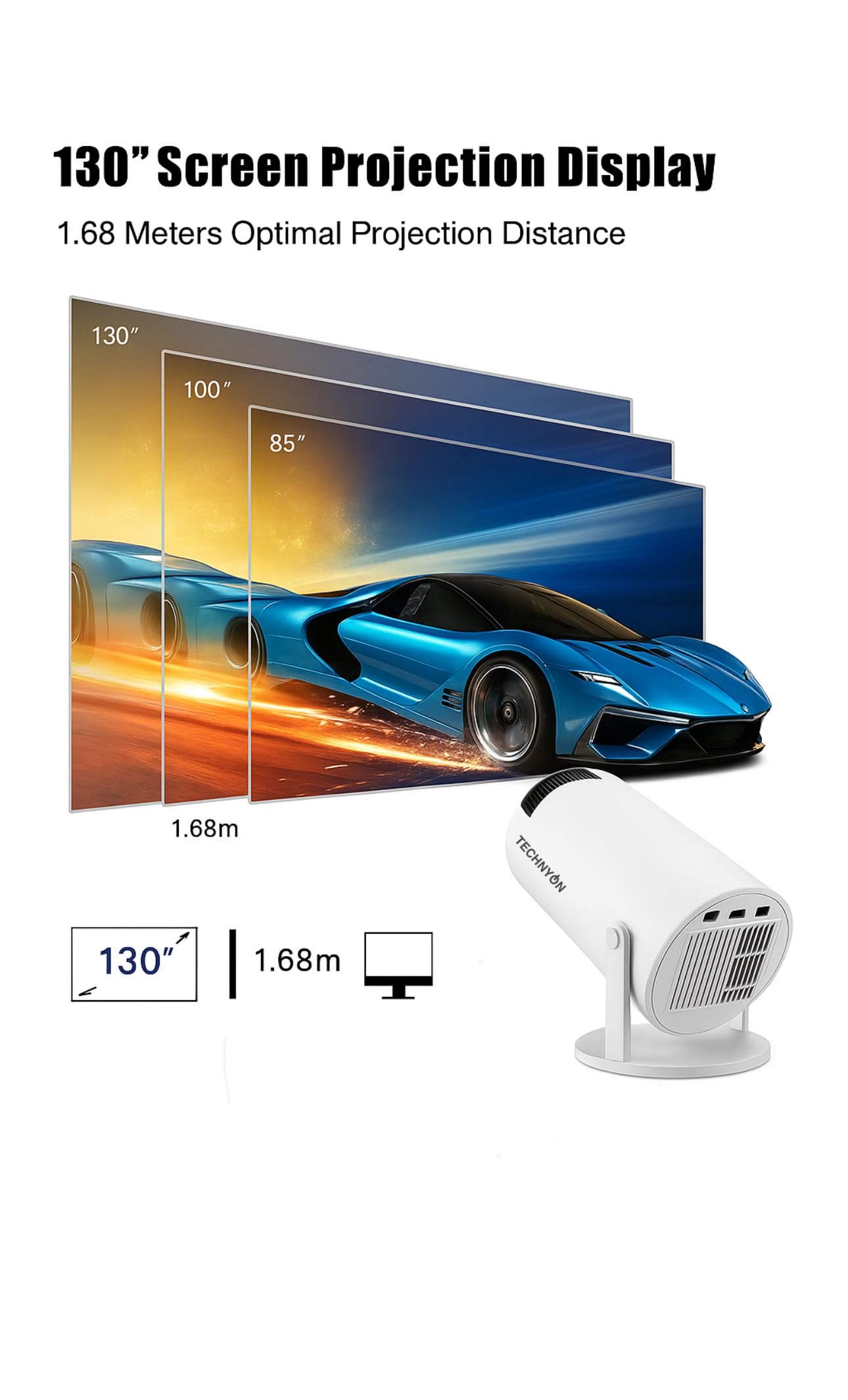 Technyon HY300 PRO+ 2025 | 1080P Full HD WiFi Projector with Android 11.0 – 12000 Lumens Portable Home Theater & Outdoor Movie Projector | Screen Mirroring for iOS/Android | Gaming & HDMI Compatible