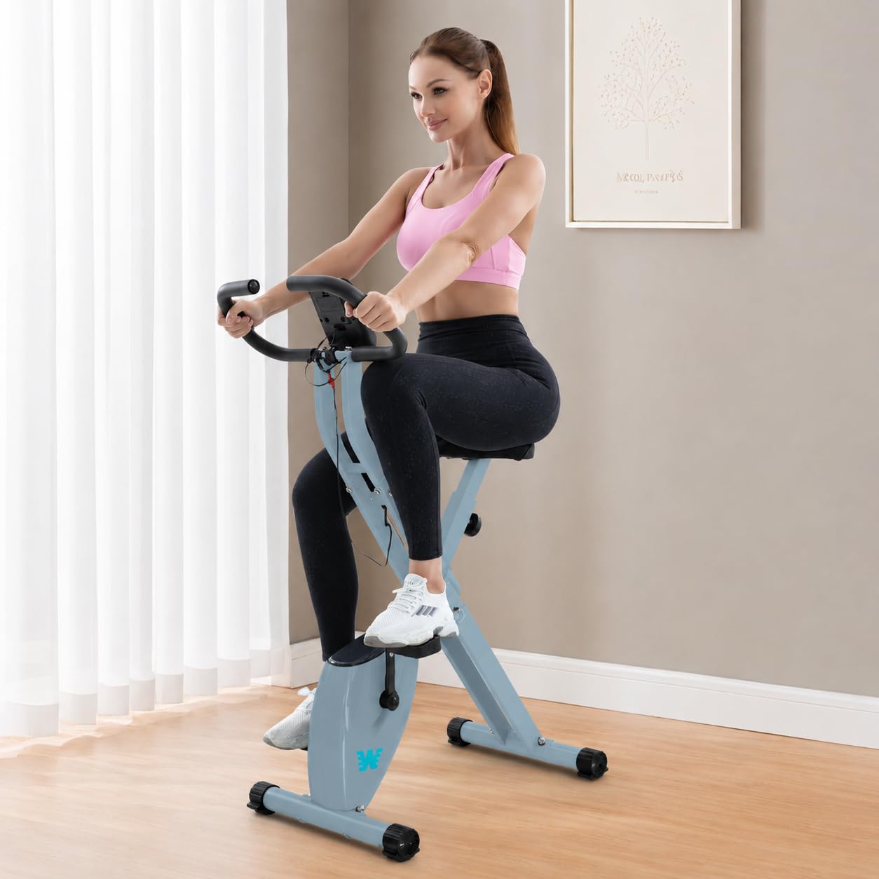 BARWING Folding Exercise Bike Stationary Bikes for Home,3 in 1Exercise Bikes for Seniors, Indoor Workout Bike Cycling Bike with 16-Level Adjustable Resistance,330LB Capacity(Grey)