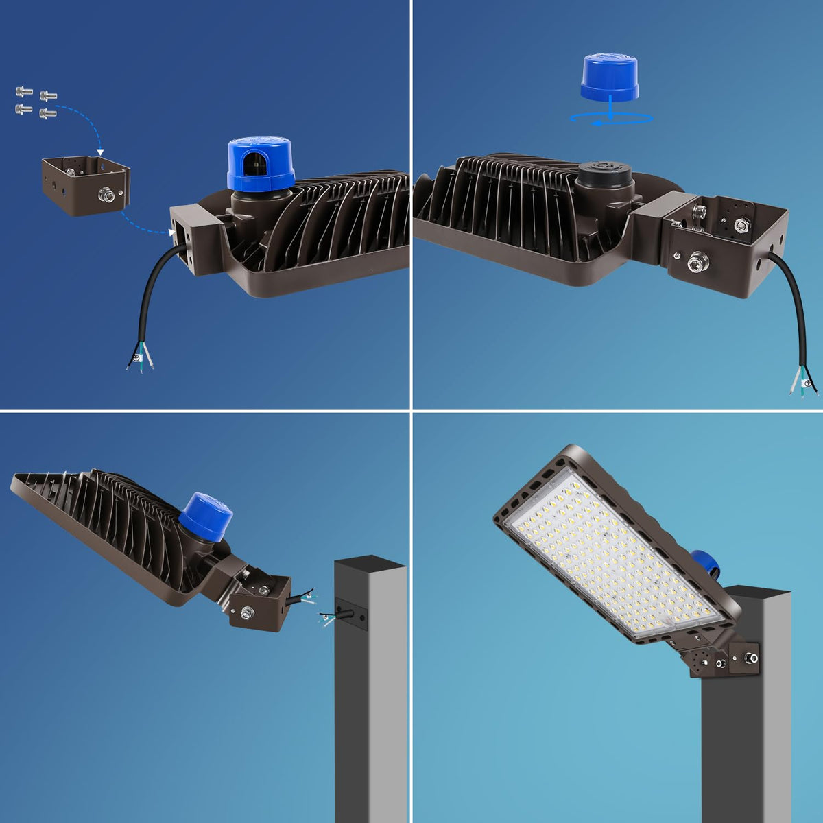 Juyace 3-Pack 350W LED Parking Lot Light with Photocell, 52500LM 5000K, IP65 Dusk to Dawn Outdoor Security Flood Light with Trunnion Bracket, 110-277V Commercial Area Light for Street Yard Stadium