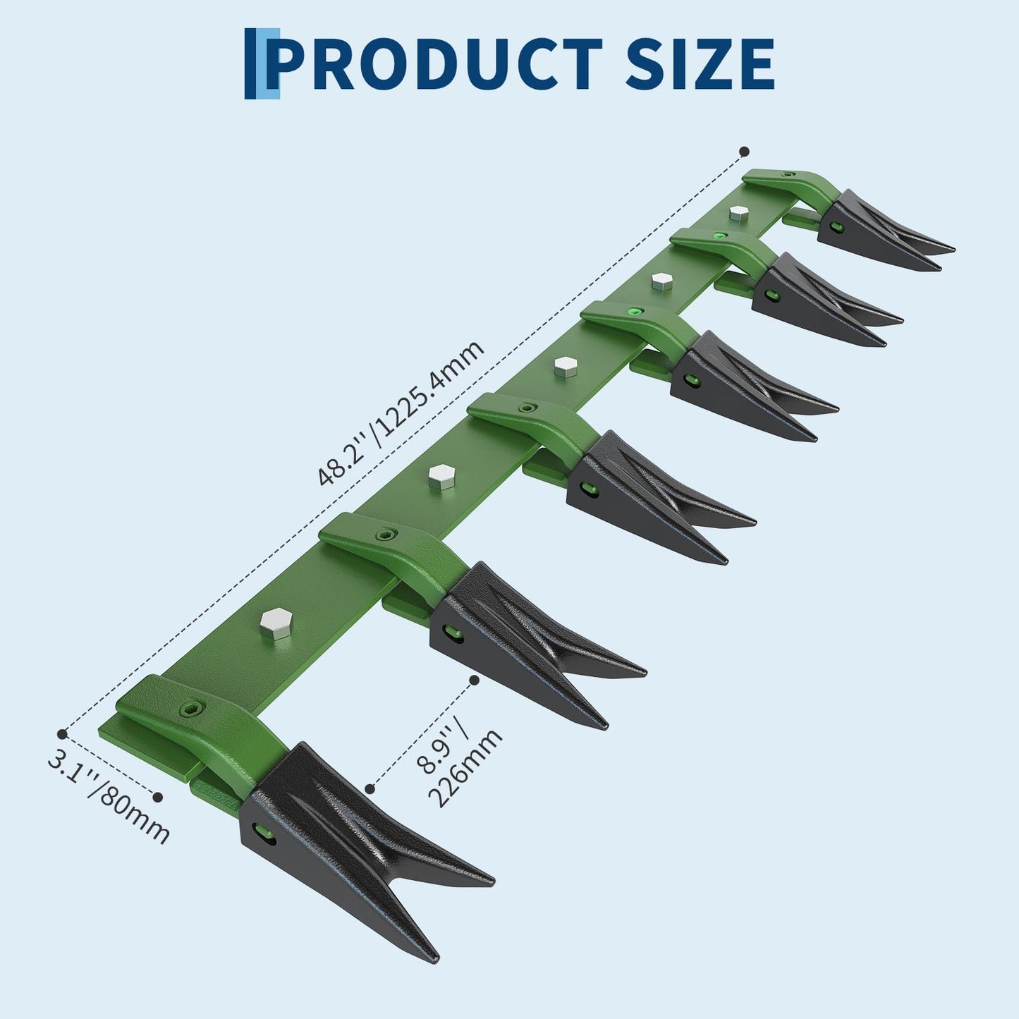 GarveeTech Heavy Duty 49 in Bucket Tooth Bar Designed for Sub-Compact Tractors, No Drilling Required, Fits 1/2 in or Smaller Bucket Cutting Edges, Durable Green Finish
