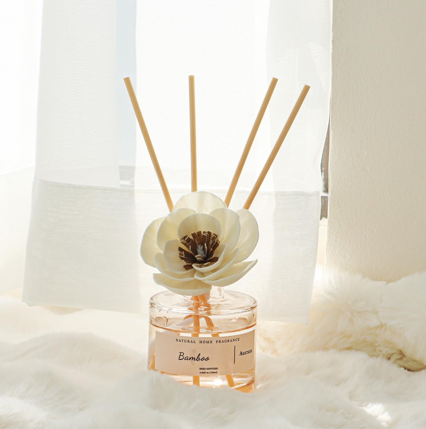 Aeeteek Reed Diffuser - Clean Bamboo Essential Oil Aroma for Home, Room Decor Aesthetic with Long-Lasting Fragrance, 4.06 fl oz (120 ml) Air Freshener for Office, Bathroom