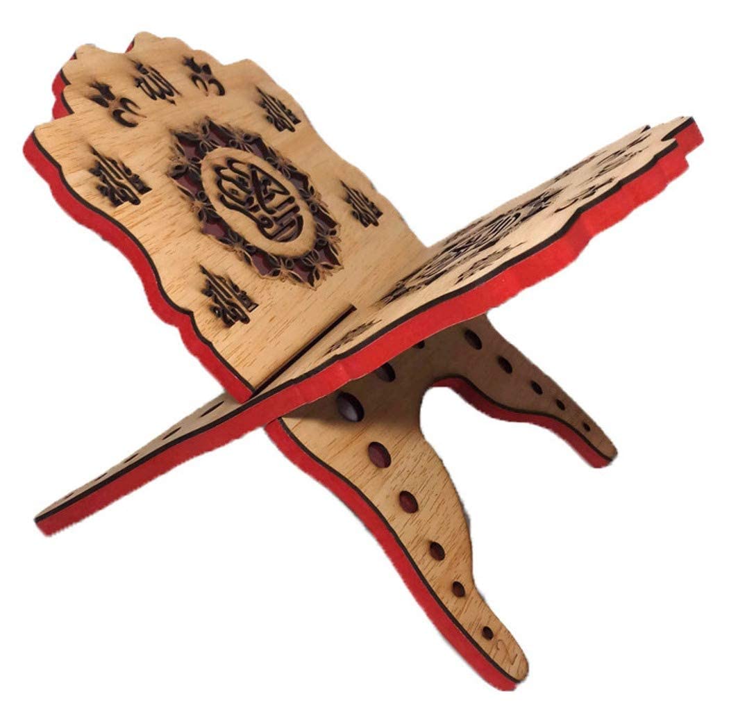 Muslim Holy Al-Quran Book Stand AMN130 Wooden Carved Rihal Folding Display Bible Magazine Holder Islam Gift (Medium 19x30 cm.)