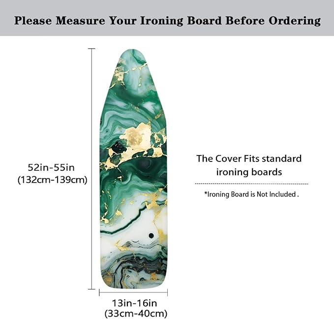 Green Marble Print Ironing Board Cover and Pad 15x54 Inch Standard Size Iron