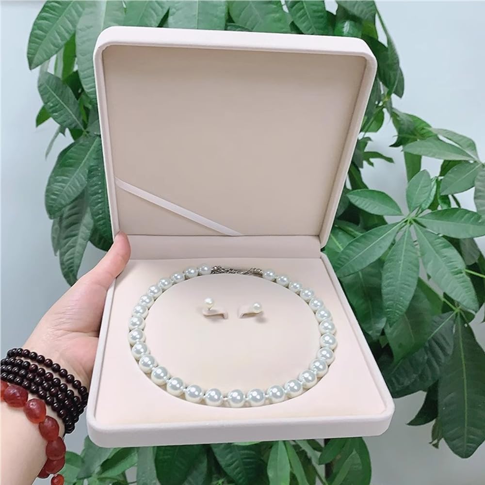 JunningGor Jewelry Velvet Box Pearl Necklace Earring Bracelet Gift Display Case Wedding Jewelry Storage Holder (Beige For Pearl Necklace Earrings)