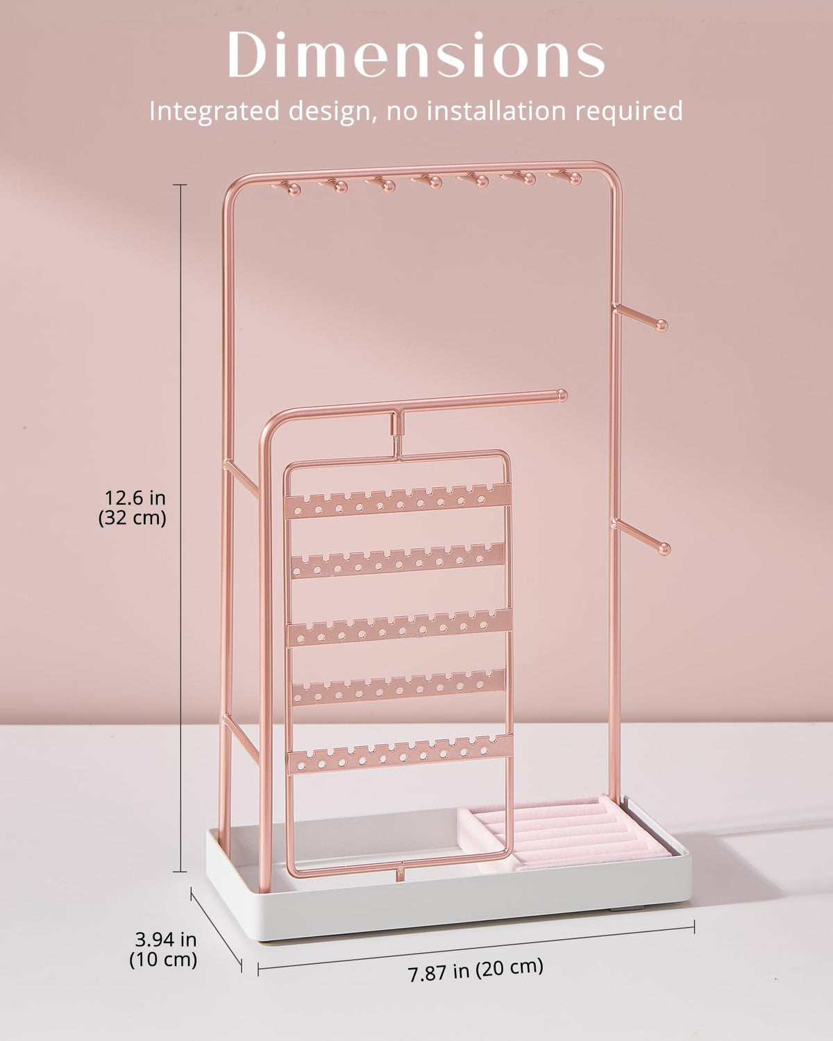 ProCase Jewelry Stand Holder Organizer, Jewelry Display Storage with Ring Tray, Rotating Earring Bracelet Necklace Holder, Valentine's Gifts Room Dorm Decor for Teen Girls -Rosegold (No-Assembly)