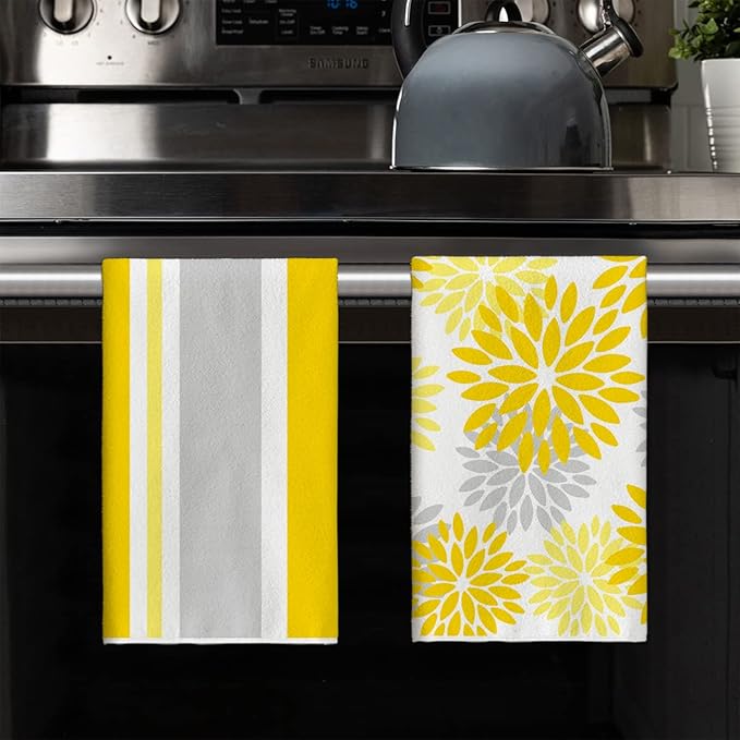 Artoid Mode Yellow Stripes Home Sweet Home Boho Summer Kitchen Towels Dish