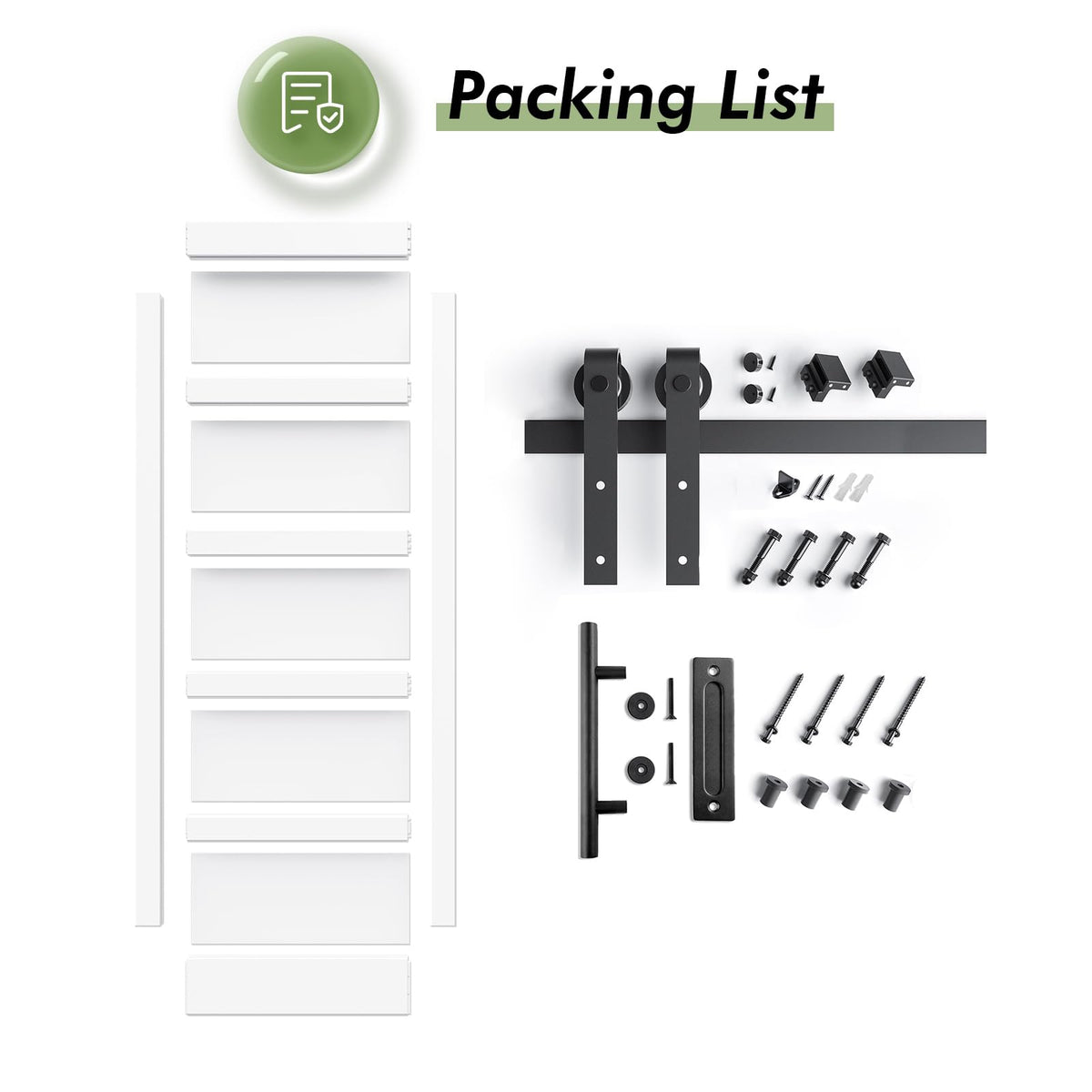 Fredbeck 30inx80in White Barn Door and 5.5FT Sliding Barn Door Hardware Kit Included,Solid,MDF, PVC Surface,DIY Assembly,5-Panel,Fit 27in-28in Opening