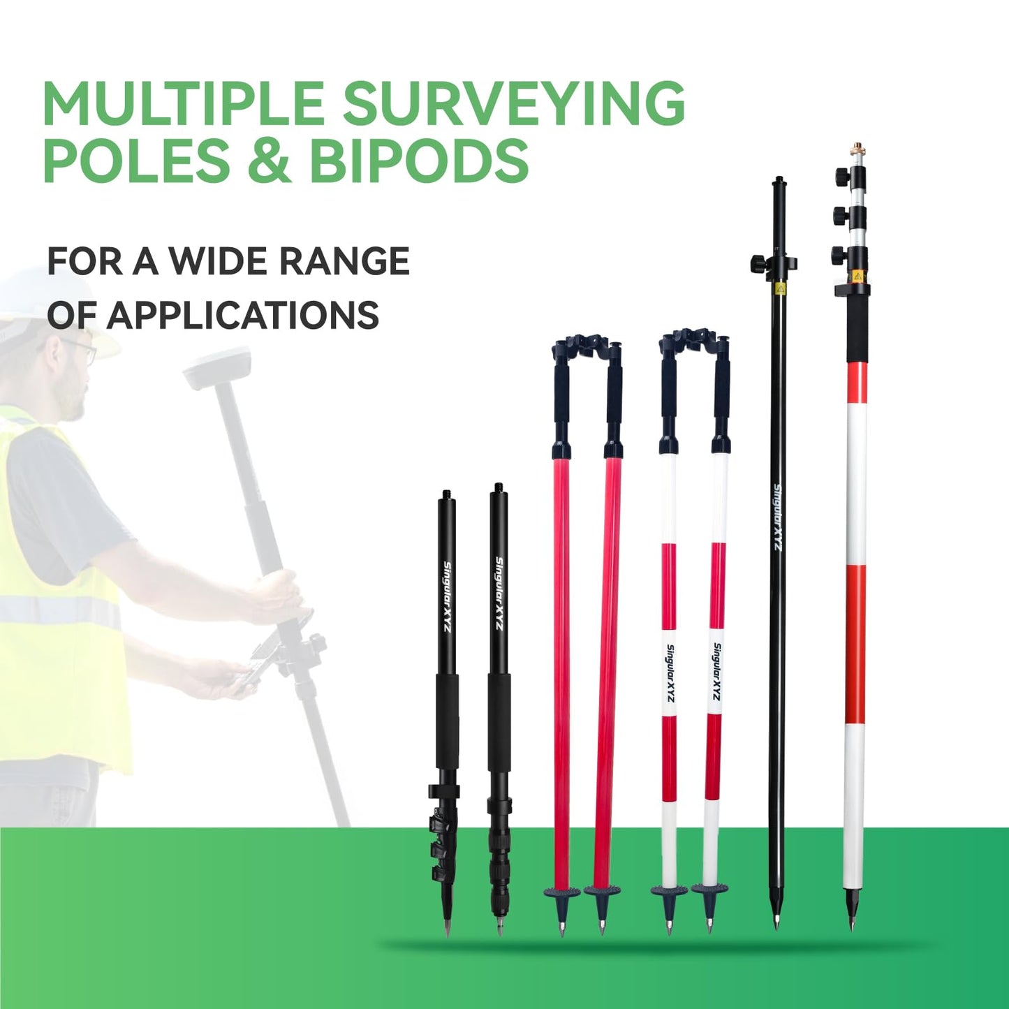 SingularXYZ 4.65m/15.25FT Aluminum Prism Pole - Dual Scale, Quick Release Clamp & 40-Minute Bubble Level, Survey GPS Pole for GPS/GNSS/Total Stations