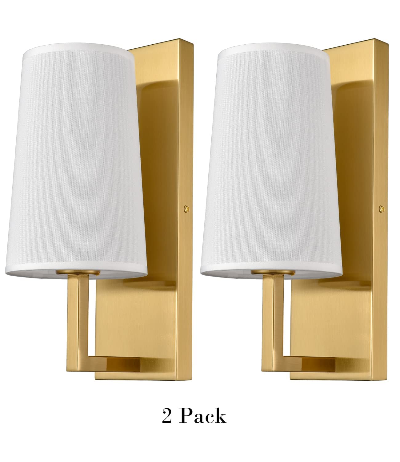 TEENYO Gold Wall Sconces Set of Two Mid-Century Modern Fabric Shade Sconces Wall Lighting Indoor Brass Wall Lamp for Bedroom Hallway Living Room