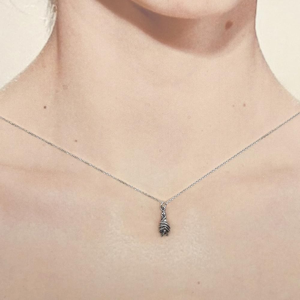 Sterling Silver Petite Hanging Bat Charm Pendant Necklace, 18"