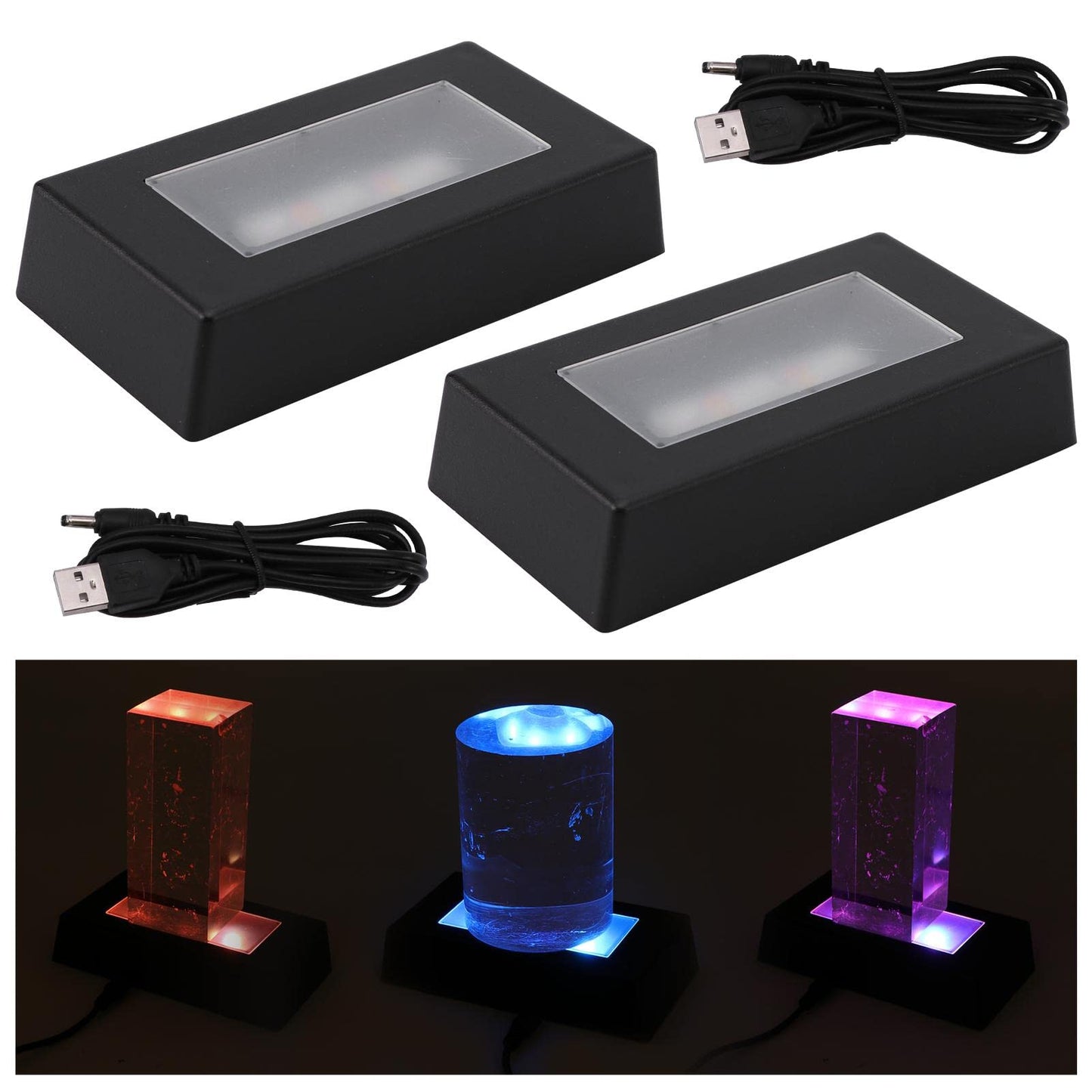 2 Pack LED Light Stand Base, 7 Color Rectangle Display Pedestal Lighted Box
