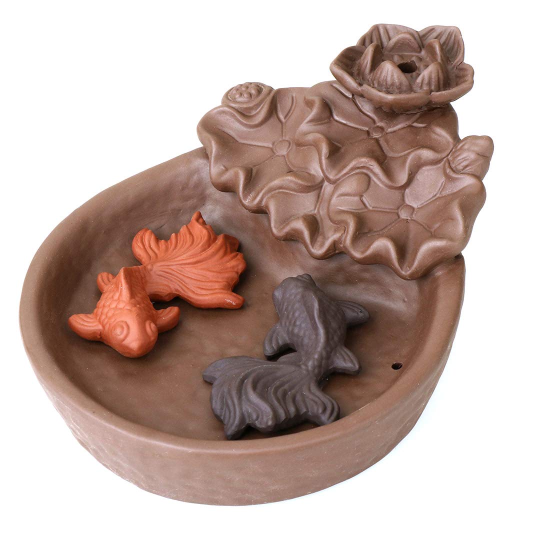 NewEGG Two Fishes Ceramic Purple Clay Smoke Backflow Incense Cone Sticks Burner Holder