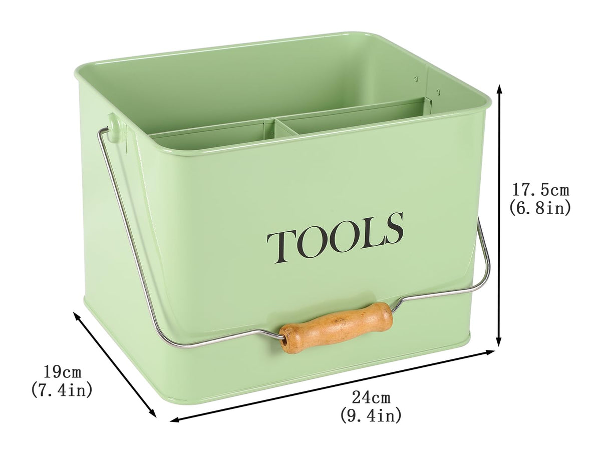 Xbopetda Garden Tool Organizer, Metal Tool Caddy with 3 Compartments, Portable Garden Tool Basket with Handle, Gardening Tool Kit Holder Empty, Garden Tool Storage for Indoor and Outdoor Use - Green