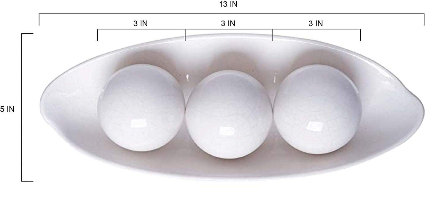 Hosley Decorative Bowl and Orb Set. Ideal GIFT for Weddings Special Occasions and for Decorative Centerpiece in Your Living Dining Room O3 (Crackle Ivory)