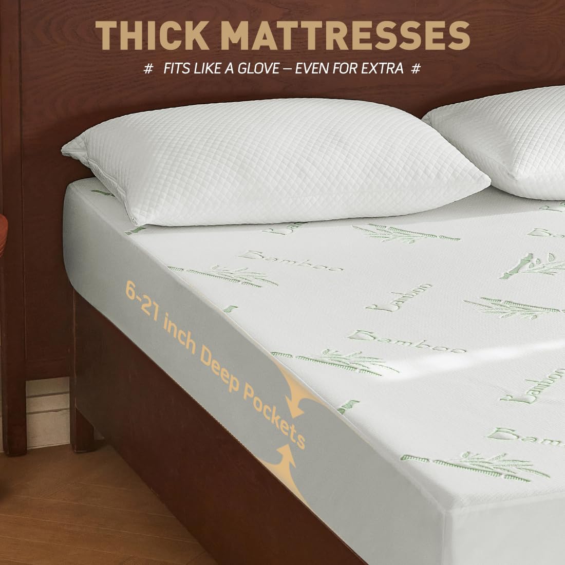 Flippeddream Cooling Queen Mattress Protector-100% Waterproof & Noiseless Rayon Fiber Mattress Cover (60" x 80") Size Bed Soft, Breathable, Guards Against Spills Matterss Pad - Pockets Up to 21″