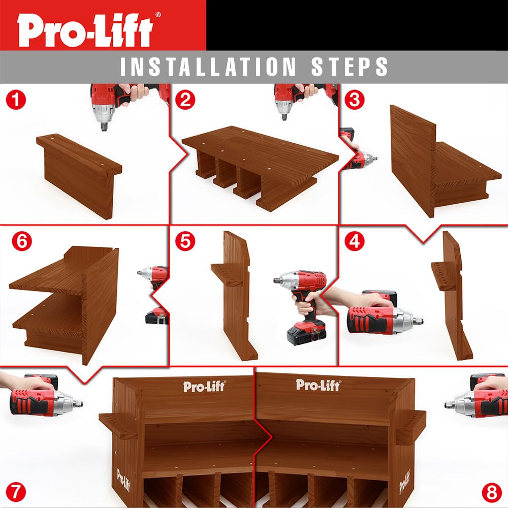 Pro Lift Cordless Drill Organizer – wall mount power tool storage rack, 5 hanging slots, wooden M-003W2