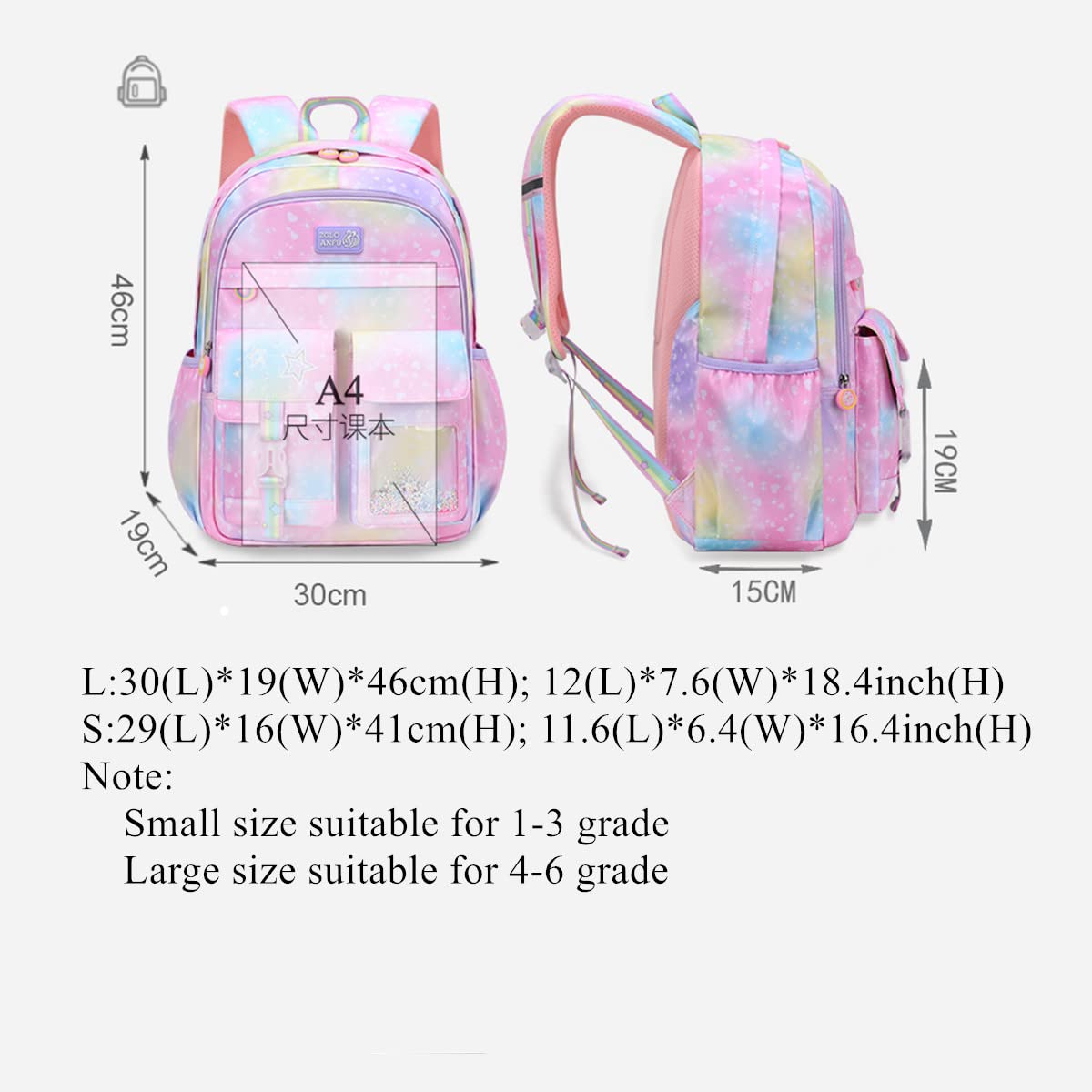 VIDOSCLA Cute Coloful Casual Daypack for Girls,Teens Elementary School Backpack,Primary Book Bags forTeens Gradient purple-L