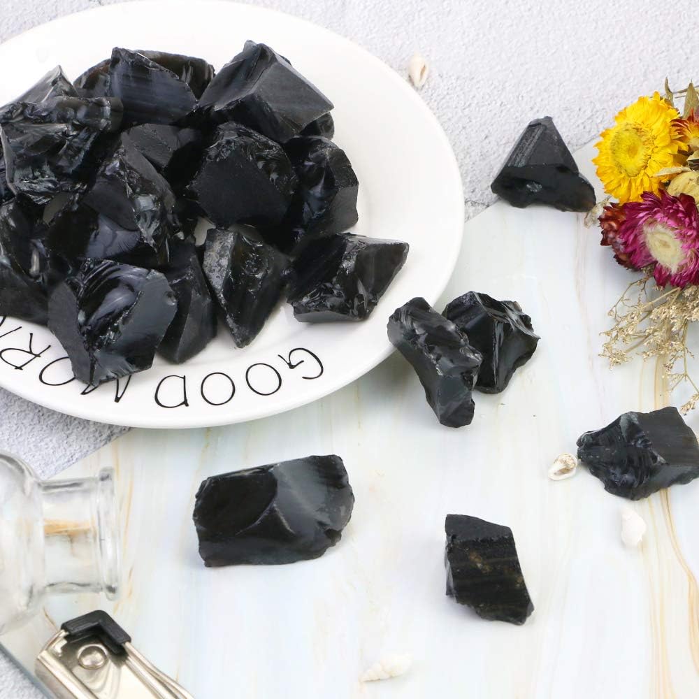 Fireboomoon 2lb/950g Rough Natural Black Obsidian Stones Raw Gemstone Crystal Rock for Cabbing,Tumbling,Cutting,Polishing,Lapidary,Wire Wrapping,Healing Reiki,Jewelry Making,Home Decoration(Black)