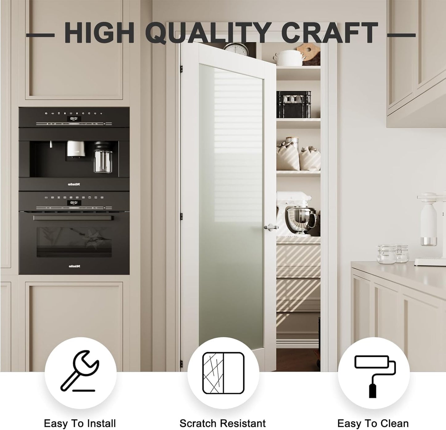 CRUTOP 36''x80'' 5-Panel Clear Glass Interior Door Slab Shaker, Pre-Built Panel for Barn Doors, Pocket Doors, French Door; for Pantry, Bedroom, Closet, Laundry&Bathroom White Prefinish&Paintable