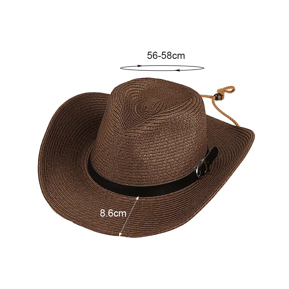 Straw Cowboy Hat for Women Men Classic Western Cowgirl Cap Foldable Sunhat Shapeable Fedora Panama Cap Wide Brim Beach Hat Coffee