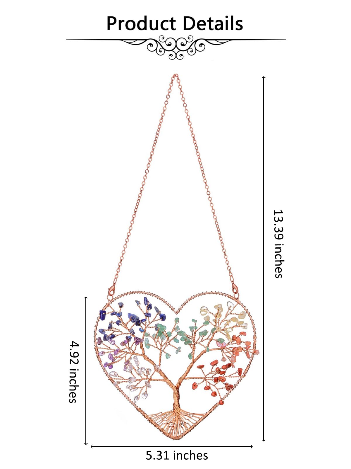 Jovivi 7 Chakra Heart Crystal Tree Hanging Ornament Healing Crystals Stones Gemstone Room Bedroom Wall Home Yoga Decor for Feng Shui Meditation Christmas Tree Ornament
