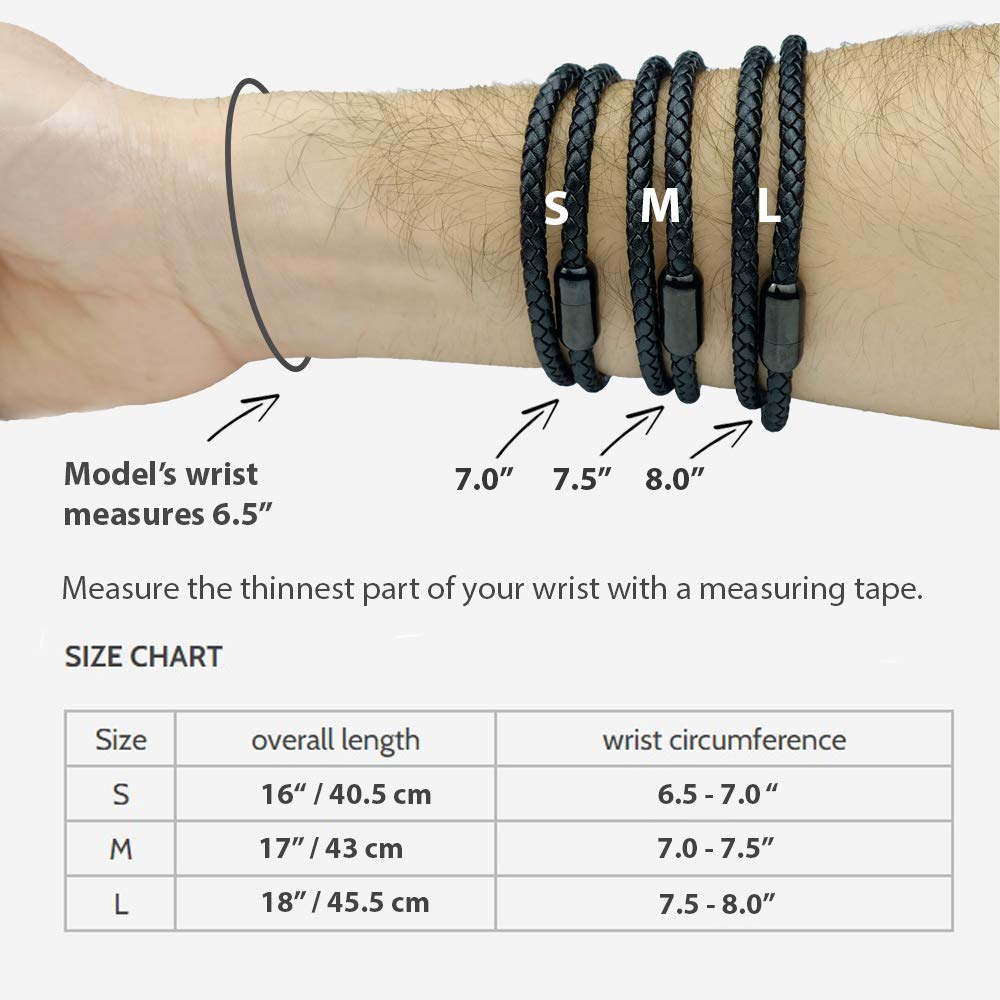 Globi Leather Bracelet For Men | Genuine Wrap Braided Leather Cuff Bangle Bracelet with Magnetic Stainless Steel Clasp For Men/Women (Brown 7”)