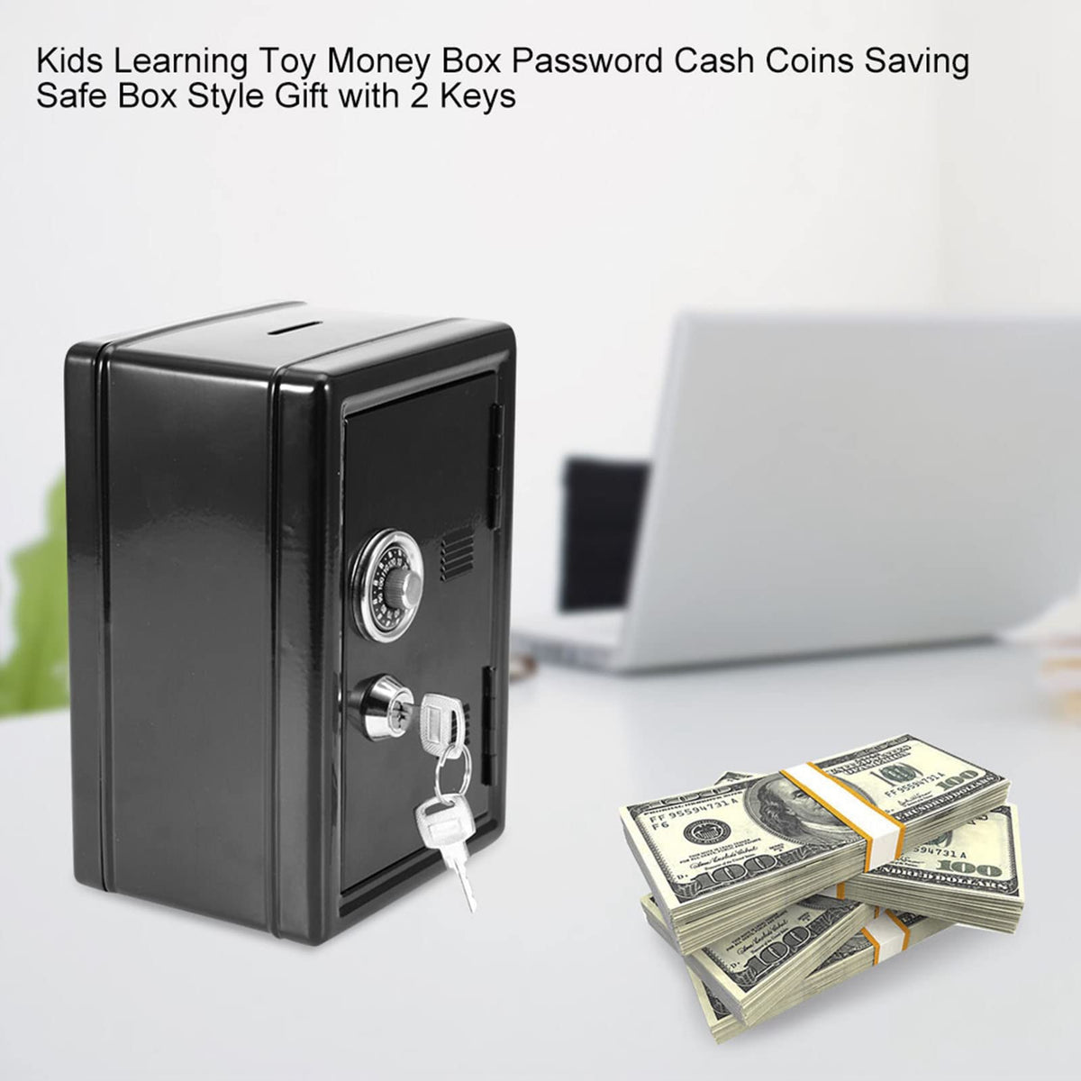 Joyzan Metal Piggy Bank, Mini Safe Coin Cash Locking Box Kid Money Saving Locker with 2 Keys Small Change Storage Jar Desktop Password Code Pot Saver Combination Lock Children Boys Girls Birthday Gift