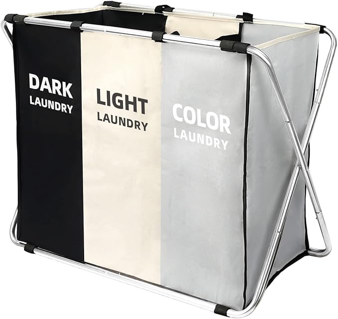 Laundry Cloth Hamper Sorter Basket Bin Foldable 3 Sections
