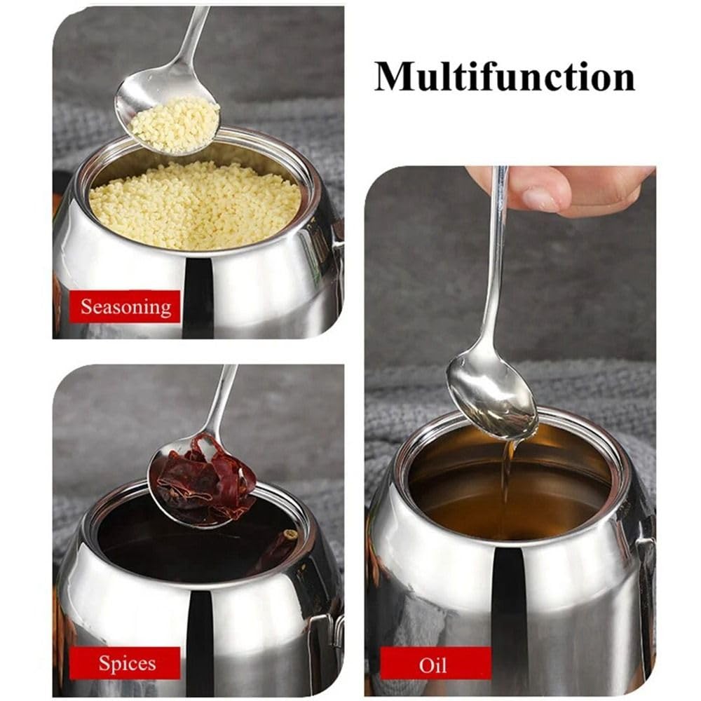 zaoalife Sugar bowl,Salt bowl,Stainless Steel Sugar Bowl with Lid and Spoon, Spice Jar Pepper Salt Pot Condiment Pot,Kitchen Seasoning Container,Small Condiment Container for Home and Kitchen