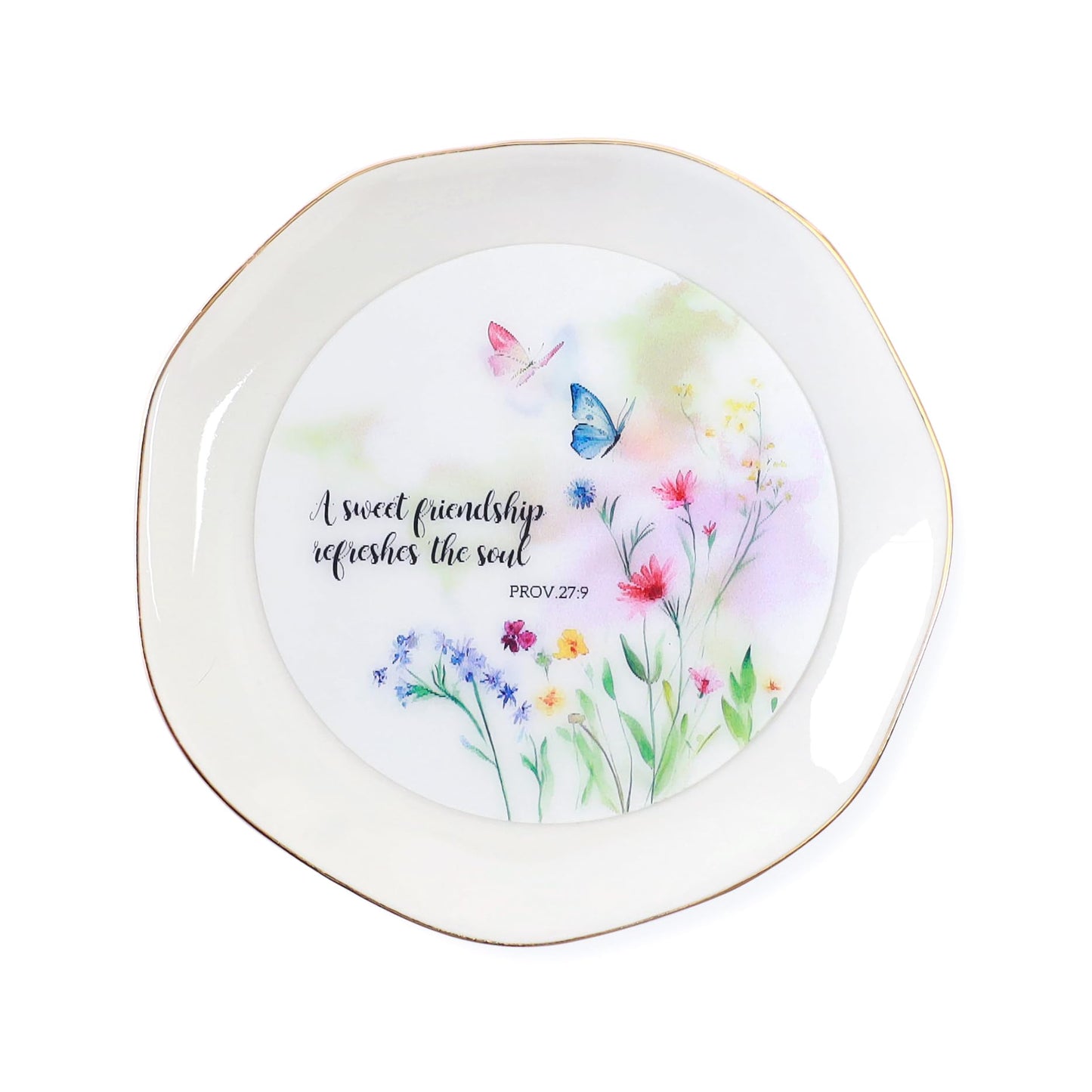 HOME SMILE Friend Chritian Gifts for Women Jewelry Ring Dish Tray with Dynamic Butterfly&Flower Pattern Shifts,A Sweet Friendship Refresh the Soul-Best Friend BFF Birthday Graduation Retirement Gifts