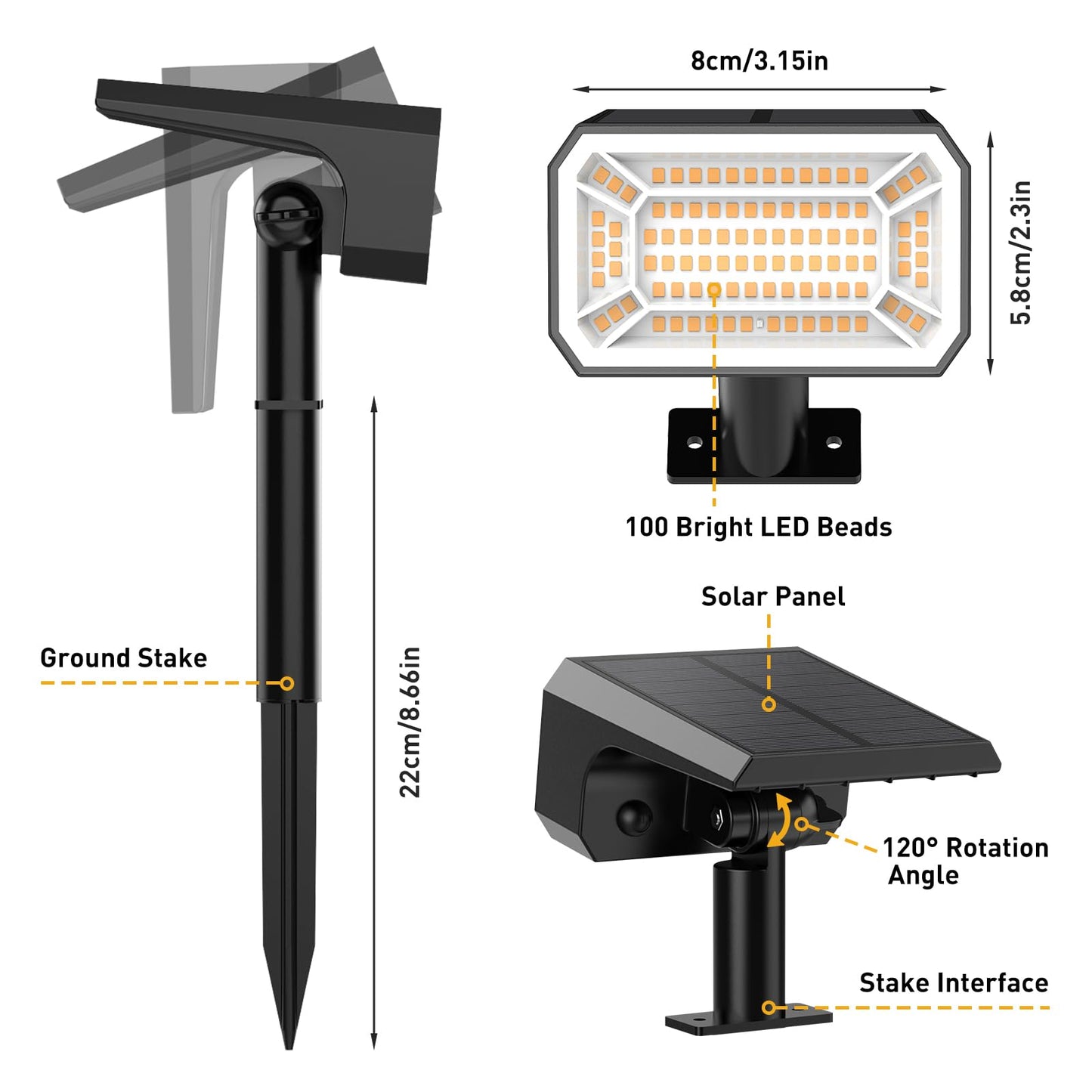 NACINIC Solar Spot Lights Outdoor, 4 Pack Solar Landscape Lights with 100 LEDs Each, 4 Lighting Modes, IP65 Waterproof, 2-in-1 Adjustable Solar Spotlights for Yard Garden Pathway Driveway(Warm White)