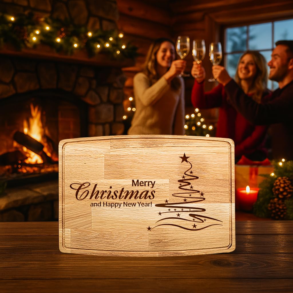 2026 Christmas Cutting Board – Laser Engraved Wooden Holiday Charcuterie Board, Merry Kitchen Décor, Christmas Gift for Family, Friends, Mom, Dad & Housewarming (11.5" X 7.5 Oak Wood Compact)