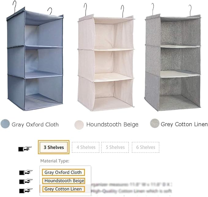Hanging Closet Organizer, Easy Mount Foldable 3-Shelf Hanging Closet Wardrobe