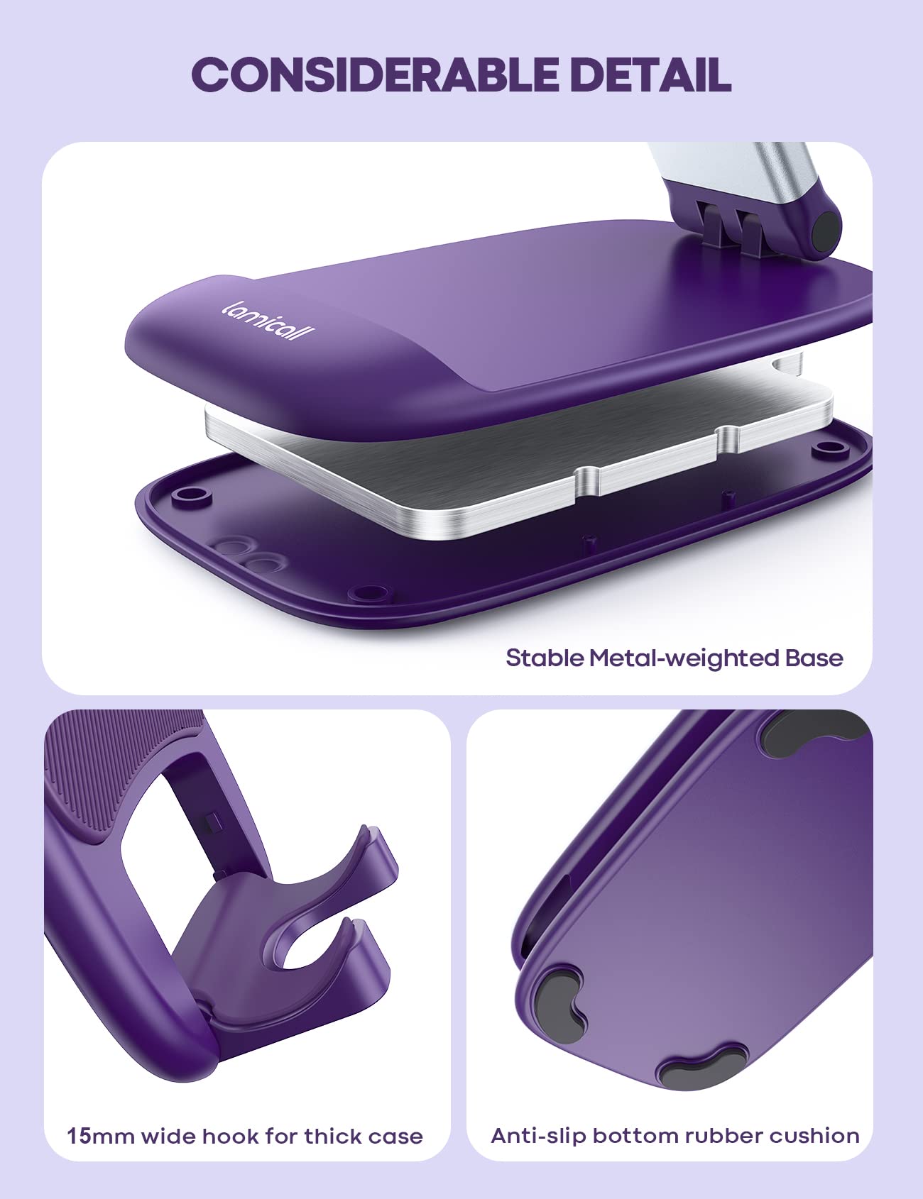 Lamicall Purple Phone Holder for Desk - Dark Purple Cellphone Stand Desk Accessories Desktop Office Must Have, Gifts for iPhone 17 16 15 14 13 Pro Max Mini, 12 11 XR X 8 7 6 Plus SE, 4-8'' Smartphone