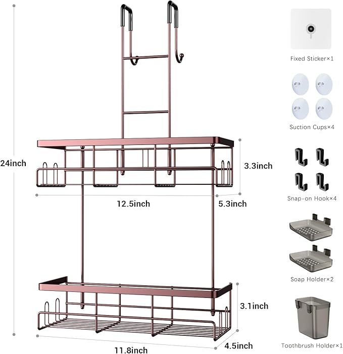 Over the Door Hanging Shower Caddy: Rustproof Hanging Organizer over the Door