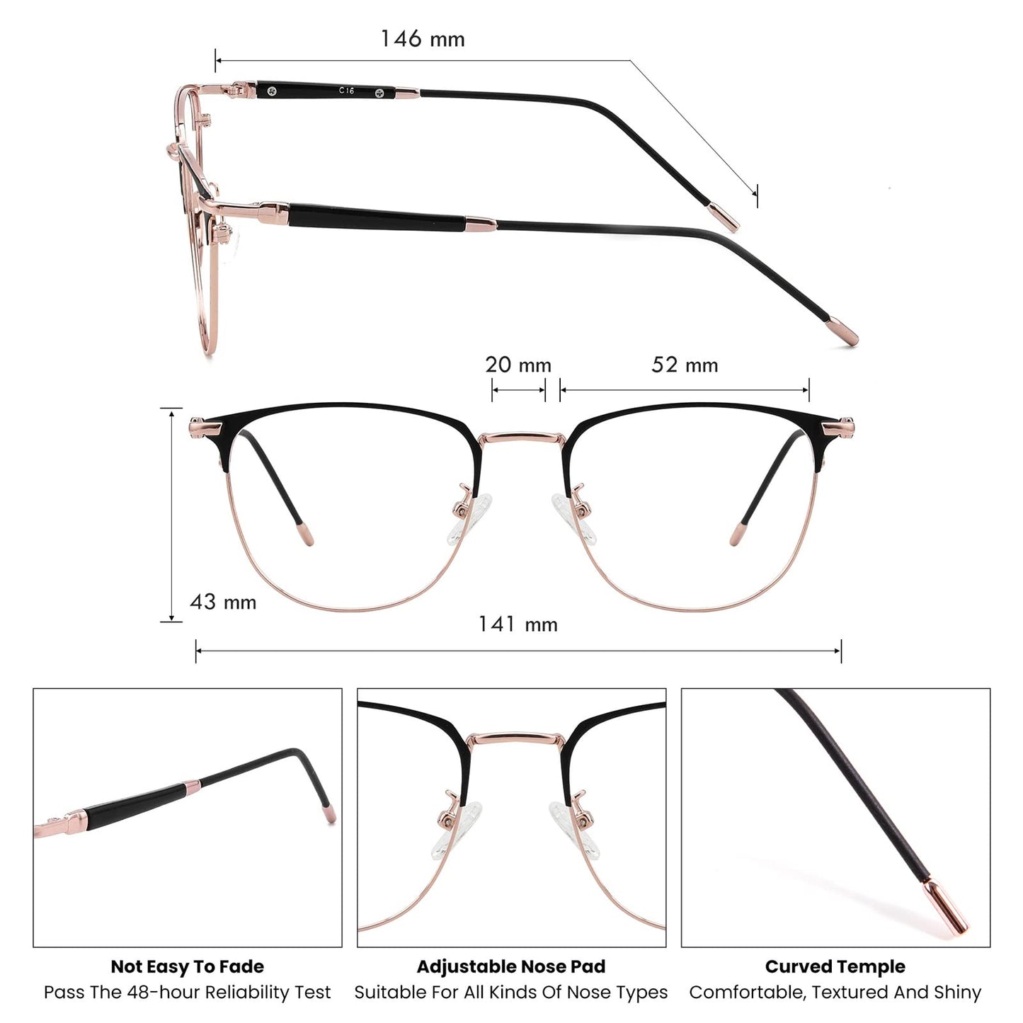 GUDVUE Blue Light Glasses, Computer/Gaming/TV/Phones Glasses for Women/men, Anti Glare/UV400/Eye Strain, Rose Gold