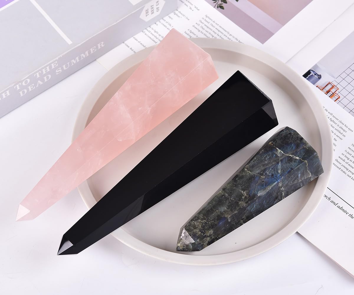 SMOHEAL Rose Quartz Large Crystal Tower Natural Pink Healing Crystal Point Wand Obelisk for Reiki Meditation Crystal Grid Decoration 1.5-2 LBS