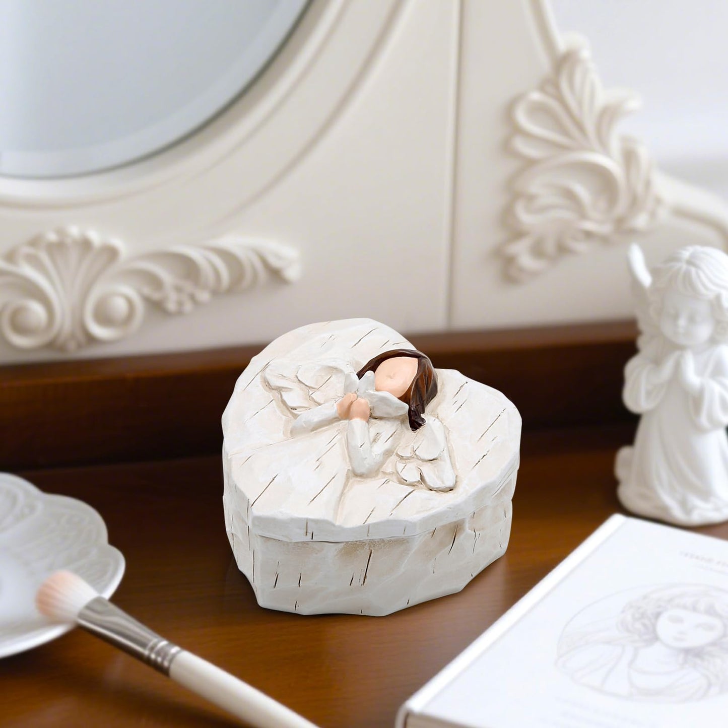 Hodao Angle Figurines Keepsake Box Decorations For Home Living Room Table Sculpted Hand-Painted Memorial Keepsake Box Love And Peace Gifts Jewelry Decor Birthday Gifts For Mom, Grandma