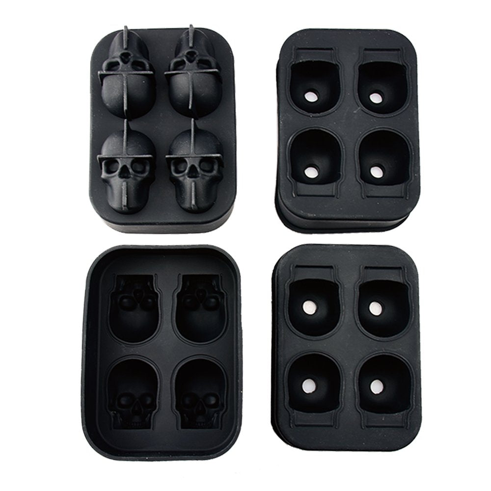 Stritra - 3D Skull Ice Mold (Pack of 2) Easy Release Silicone Mold,8 Cute and Funny Ice Skull for Whiskey,Cocktails and Juice Beverages,Black