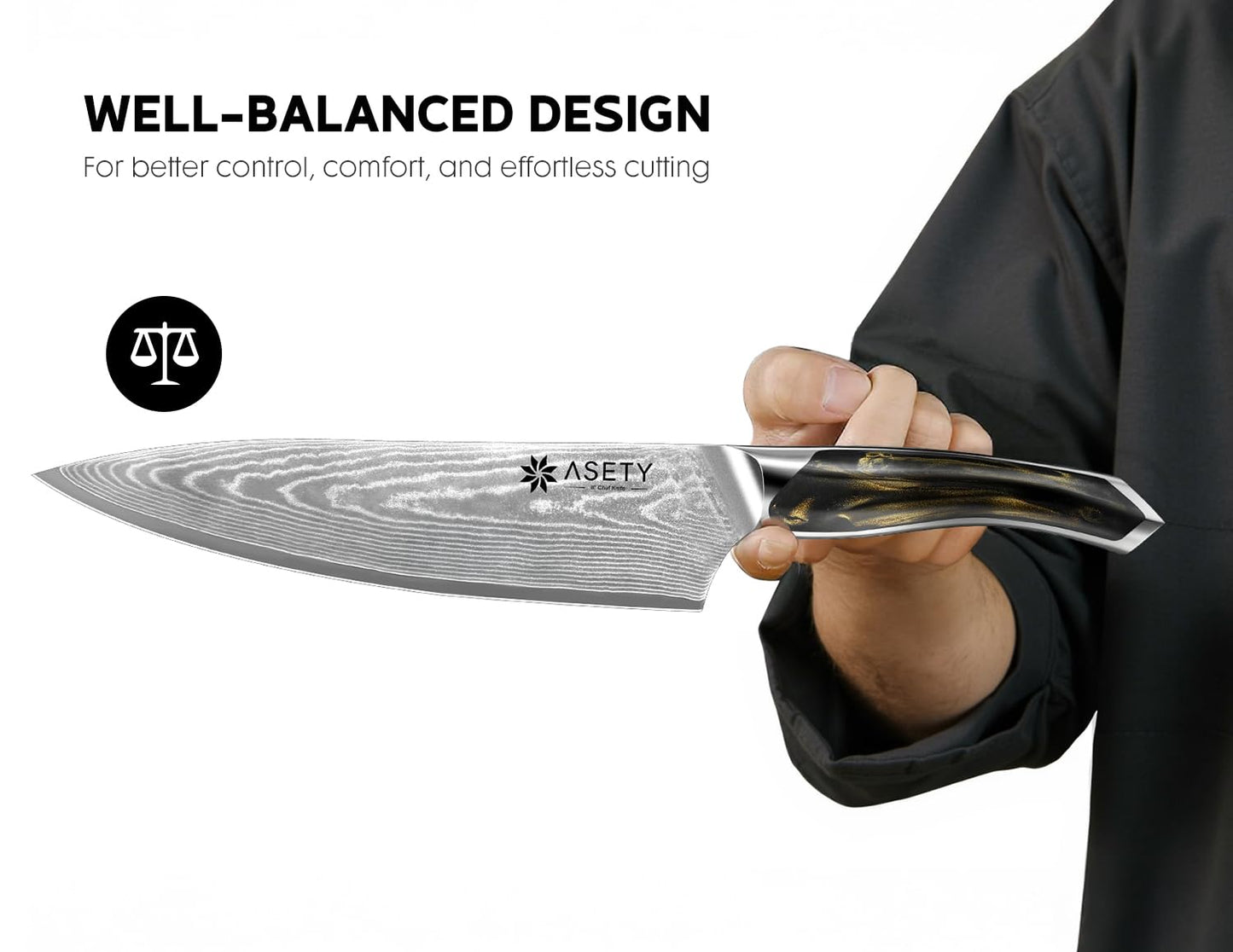 ASETY Damascus Knife Set 3 PCS: Ultra-Sharp Professional Chef Knife Set, Japanese Kitchen Knives with VG10 Steel Core, Full Tang Resin Handle, Elegant Box for Men Women, Mothers Day