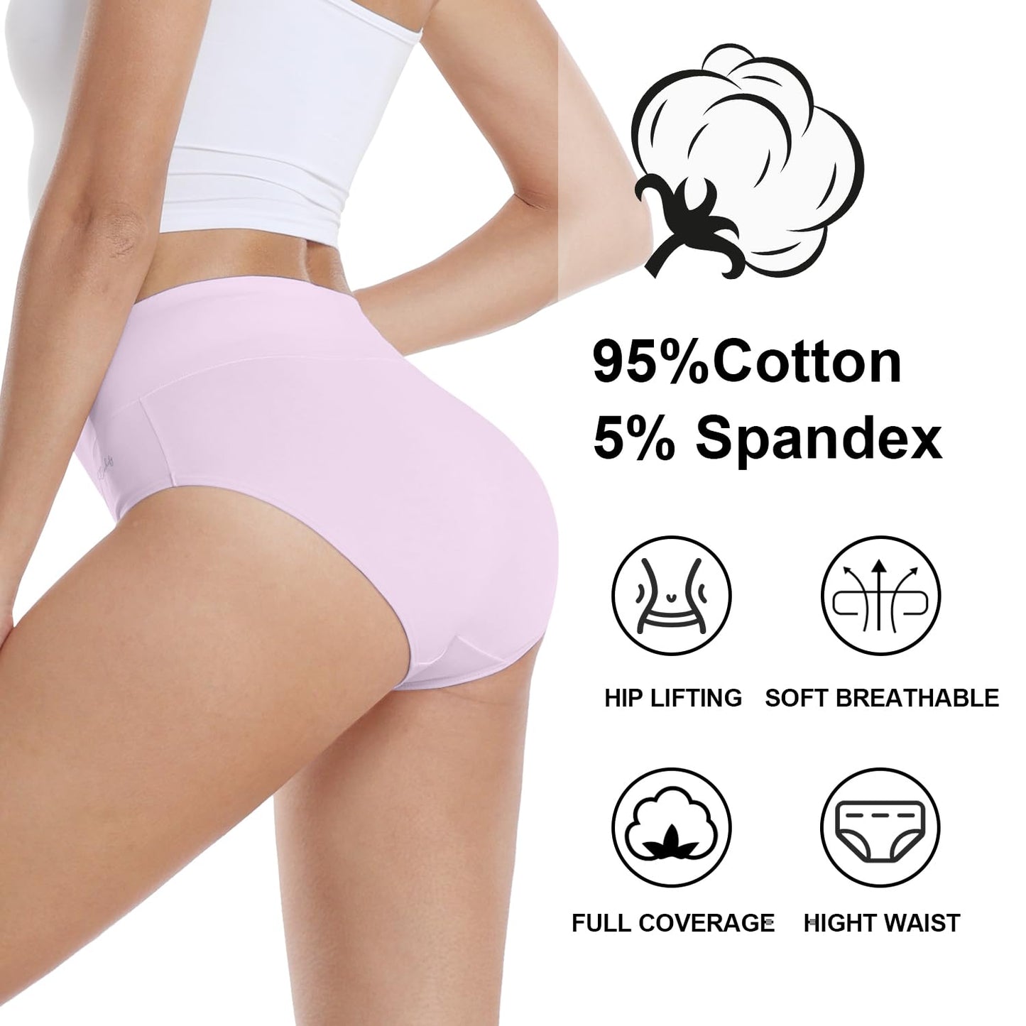 coskefy Underwear Women, High Waisted Cotton Knickers Ladies Full Briefs Soft Panties Slight Tummy Control Pants 5 Pack M