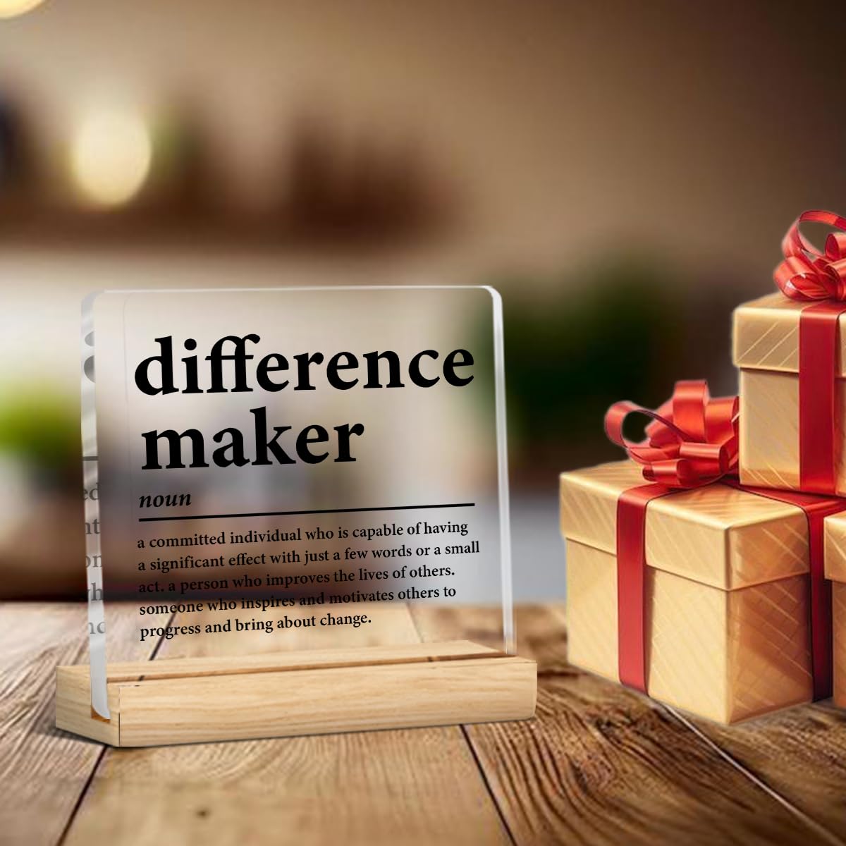 Difference Maker Gifts for Teacher Coach Mentor Boss Leader, Thank You Appreciation Gifts for Coworkers Employee Staff Women Men Motivational Office Desk Decor Cubicle Acrylic Sign, 4 x 4 Inches
