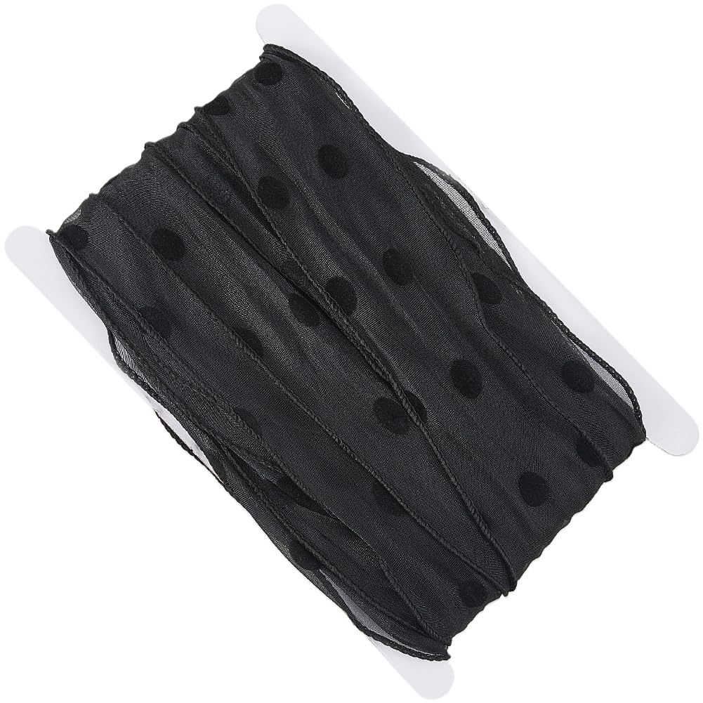 CABODYALS 27.34 Yards 2 Inch Black Polka Dot Ribbon Round Dots Edging Polyester Lightweight Sheer Organza Chiffon Band Ribbons for Gift Wrapping Hair Bows Decor Bouquet Card Making DIY Craft Supply
