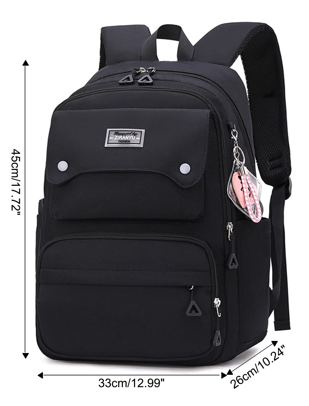 SellerFun Teen Girls Casual Backpack High Middle School Daypack Women Daily Travel Laptop Bag(A Black,29 Liters)
