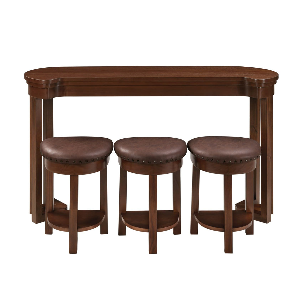 KEIKI 60" Solid Pine Wood Bar Table Set with 3 PU Stools Chairs, Long Bar High Top Dining Table & Upholstered Stools, Behind Couch Sofa Counter Height Pub Table for Breakfast, Kitchen Living Room
