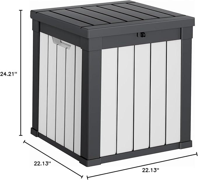 DRATO 51 Gallon Deck Boxes Resin Outdoor Storage Box UV Resistant Outside Deck Box with Lockable Lid for Patio Furniture(Black and White,51 Gallon)