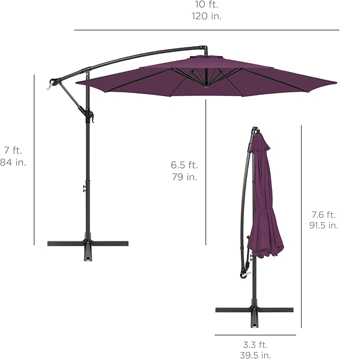 Best Choice Products 10ft Offset Cantilever Hanging Market Patio Umbrella, 8 Sturdy Ribs, Easy Adjustment - Amethyst Purple